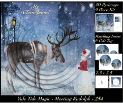 Yule Tide Magic 254 - Meeting Rudolph - 3D Pyramid/pyrimage + Insert & Gift Tag