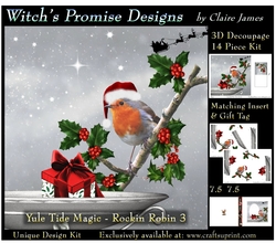 Yule Tide Magic - Rockin Robin 3 - 3D Decoupage kit + Insert & Gift Tag
