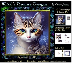 Fantasy Cat 03 (Dark) - 3D Decoupage kit + Insert & Gift Tag
