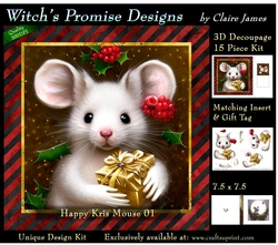 Happy Kris Mouse 01 - 3D Decoupage kit + Insert & Gift Tag