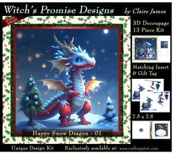 Yule Snow Dragon 01 - 3D Decoupage kit + Insert & Gift Tag