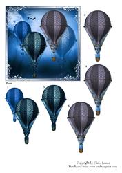 Moonlight Hot Air Balloon Flight Framed + Decoupage