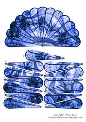 Hand Fan Unusual Blue & Black Lace Goth Vintage + Decoupage