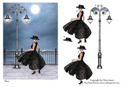 Promenade Along the Sea Front Lady in Black + Decoupage