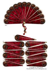 Steampunk Hand Fan Red Crushed Velvet, Cogs, Clock Decoupage