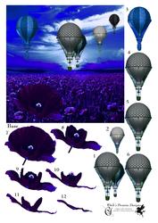Poppy Field Midnight & Hot Air Balloons Steampunk+ Decoupage