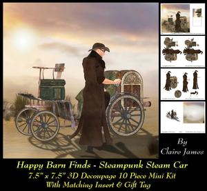 Happy Barn Finds - 3D Steampunk Steam Car Insert & Tag