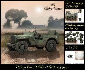 Happy Barn Finds - Army Jeep 3D Decoupage Tag & Insert