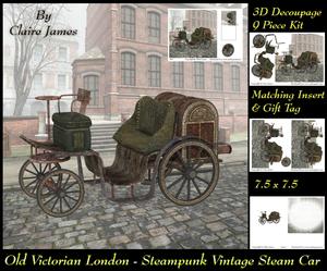 Old London - 3D Steampunk Vintage Steam Car Tag & Insert