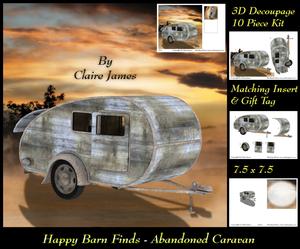 Happy Barn Finds - Abandoned Caravan 3D Decoupage Insert+tag