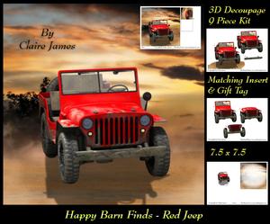 Happy Barn Finds - Red Jeep 3D Decoupage Insert & Tag