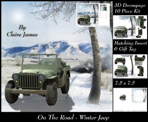 On the Road - Winter - 4 Wheel Drive Fun Jeep + Insert & Tag