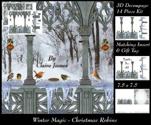 Winter Magic - 3D Christmas Robin Family + Insert & Tag