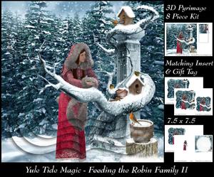 Yule Tide Magic - Feeding the Robin Family 2 Pyramid + Tag +