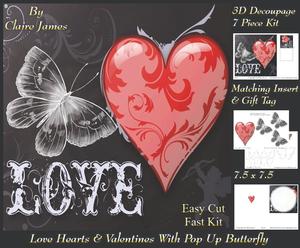 Love Hearts & Valentines 3 - with Pop Up Butterfly + Tag +