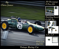 Sport - Vintage Racing Car - 3D Decoupage + Insert & Tag