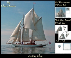 Boats - Sailing Ship - 3D Decoupage + Insert & Tag