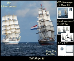 Boats - Tall Ships - 3D Decoupage + Insert & Tag