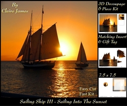 Boats - Sailing Ship 3 - 3D Decoupage + Insert & Tag