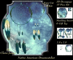 Traditional Native American Dreamcatcher 9 - 3D Decoupage + Matching Insert & Tag