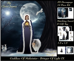 Yule Tide Magic - Goddess of Midwinter The Light Bringer 9 - 3D Decoupage Unique Design kit + Insert & Gift Tag