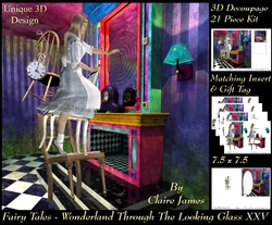 Fairy Tales - Wonderland Through The Looking Glass 25 - Special 3D Decoupage + Insert & Tag