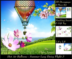 Hot Air Balloons - Balloon Daisy Flight 3 - 3D Decoupage + Insert & Tag