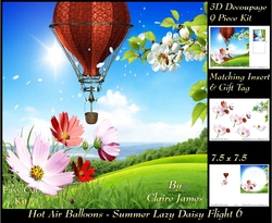 Hot Air Balloons - Balloon Daisy Flight 6 - 3D Decoupage + Insert & Tag