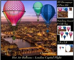 Hot Air Balloons - London Capital Flight - 3D Decoupage + Insert & Tag