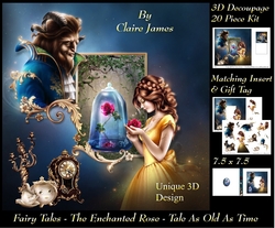 Fairy Tales - The Enchanted Rose - Tale As Old As Time 1 - Special 3D Decoupage + Insert & Tag