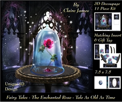 Fairy Tales - The Enchanted Rose - Tale As Old As Time 4 - Special 3D Decoupage + Insert & Tag