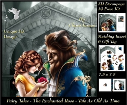 Fairy Tales - The Enchanted Rose - Tale As Old As Time 7 - Special 3D Decoupage + Insert & Tag