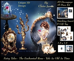 Fairy Tales - The Enchanted Rose - Tale As Old As Time 10 - Special 3D Decoupage + Insert & Tag