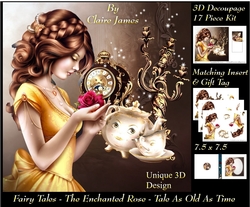 Fairy Tales - The Enchanted Rose - Tale As Old As Time 13 - Special 3D Decoupage + Insert & Tag