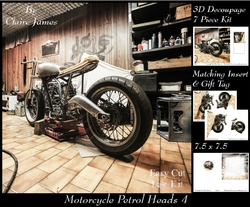 Motorcycle Petrol Heads 4 - Decoupage +i nsert & Tag