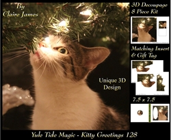 Yule Tide Magic - Kitty Greetings - 3D Decoupage kit + Insert & Gift Tag