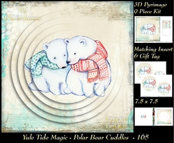 Yule Tide Magic - Polar Bear Cuddles - 3D Pyramid/pyrimage + Insert & Gift Tag