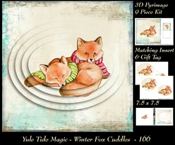 Yule Tide Magic - Winter Fox Cuddles - 3D Pyramid/pyrimage + Insert & Gift Tag