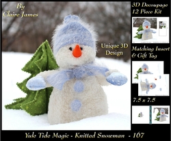 Yule Tide Magic - Knitted Snowman - 3D Decoupage kit + Insert & Gift Tag