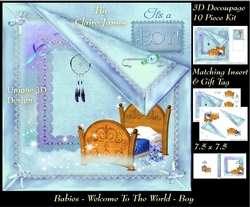 Welcome to the world - Baby Boy - 3D Decoupage kit + Insert & Gift Tag