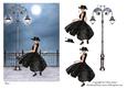 Promenade Along the Sea Front Lady in Black + Decoupage