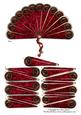 Steampunk Hand Fan Red Crushed Velvet, Cogs, Clock Decoupage