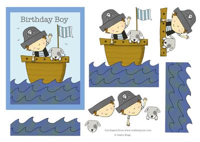 Pirate Boy in Boat with Little Dog