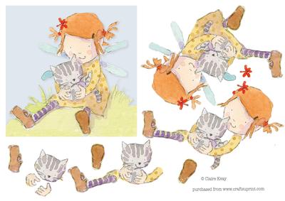 Sweet Fairy Holding Kitten Step by Step Decoupage Quick Card