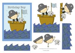 Pirate Boy in Boat with Little Dog