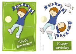 Football Supporter Happy Birthday Quick Card (blue, White))