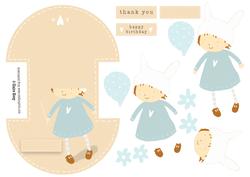 Pastel Sweet Bunny Girl Holding Balloon Wobble Card