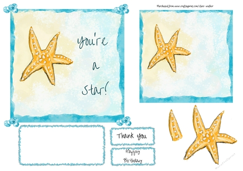 STARFISH: Combined Thank You Topper & Insert or Mini-Topper, With Easy Decoupage & Commercial Use