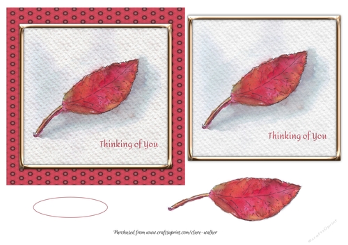 THINKING OF YOU AUTUMN LEAF: 6 by 6 Quick Card With Easy Decoupage & Commercial Use
