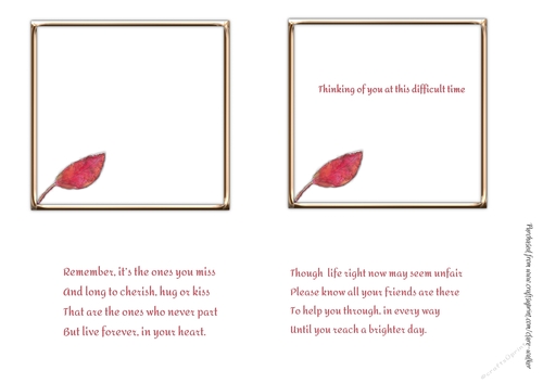 2 AUTUMN LEAF THINKING OF YOU INSERTS: 1 Blank, 1  WIth Message, Plus 2 Additional Bonus Verses & Commercial Use